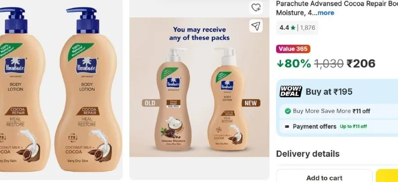 Parachute Advansed Cocoa Repair Body Lotion , Intense Moisture, 400ml at ₹206