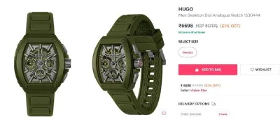 HUGO Men Skeleton Dial Analogue Watch at ₹6,698