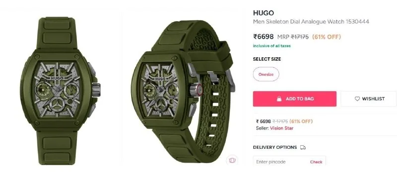 HUGO Men Skeleton Dial Analogue Watch at ₹6,698