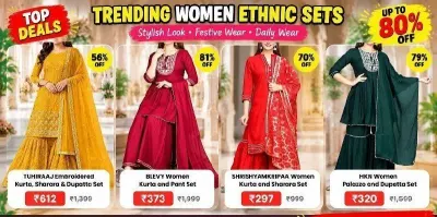 Embroidered Kurta, Sharara & Dupatta Set at ₹612