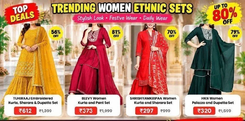Embroidered Kurta, Sharara & Dupatta Set at ₹612