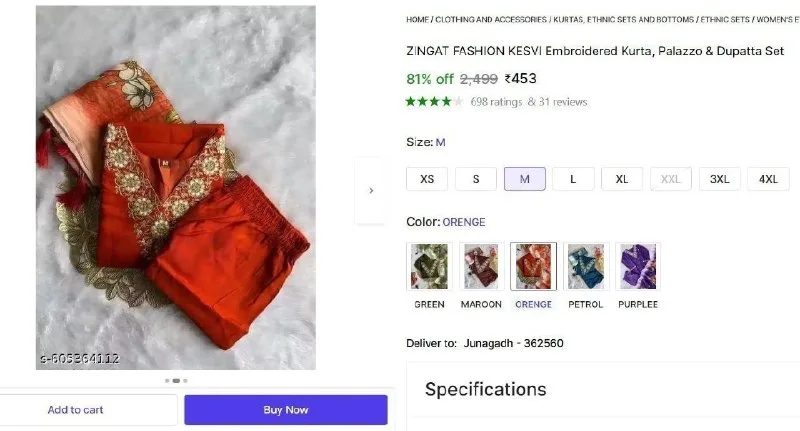 Embroidered Kurta, Palazzo & Dupatta Set at ₹453