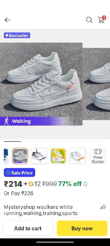 Mysteryshop waulkers white running,walking,training,sports shoes,casual shoe sneakers for men at ₹214