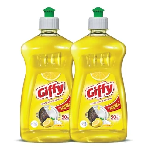 Giffy Concentrated Liquid Dish Wash Gel with the Power of Turbo Boosters & 50% More Effective P02 ( Lemon, 475ml) at ₹180