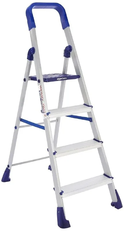 Amazon Basics Clamber Pro - Foldable Step Ladder, Firm Grip, 4 Steps (Aluminium Steps, Blue & Satin) at ₹2,079