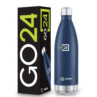 Go24 pexpo Stainless Steel Water Bottle Electro Denim Blue 980ml at ₹551