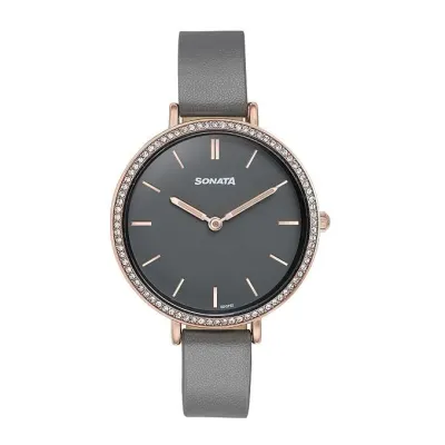 Sonata Quartz Analog Grey Dial Grey Leather Strap Watch for Women at ₹810