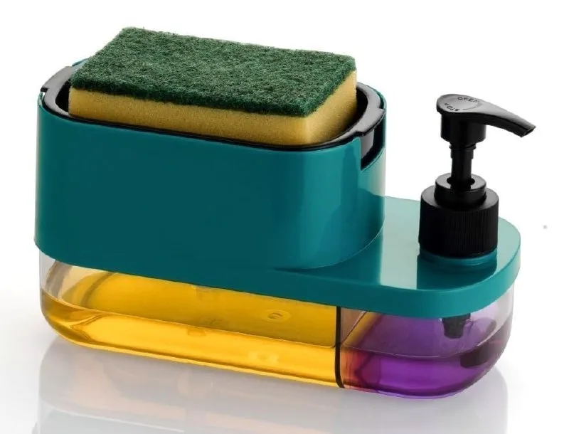 MARKWELL Plastic 3 in 1 Dish Soap Liquid Pump Dispenser Sponge Holder for Sink Countertop Kitchen Bathroom Multi-Color at ₹131