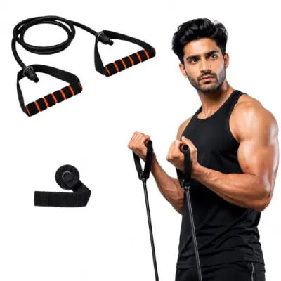 Add2Cart Resistance Tube with Foam Handles, Door Anchor for Exercise & Stretching, Suitable in Home & Gym Workout for Men & Women-15kg-Black at ₹119