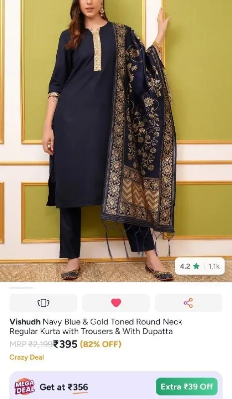 Vishudh kurta set With dupatta at 395rs at ₹395