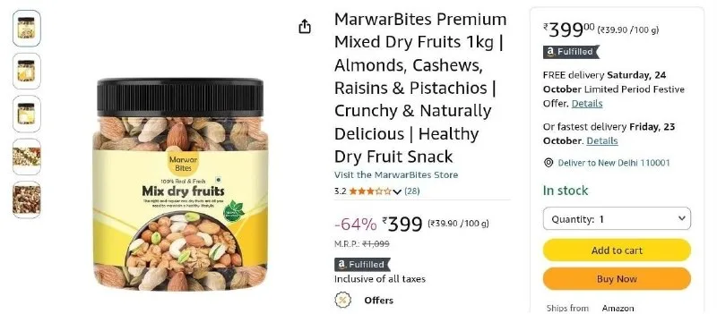 Mixed Dry Fruits 1kg at ₹399