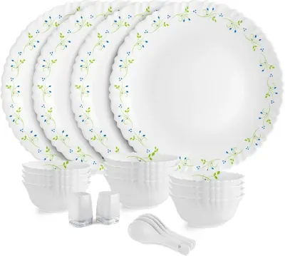 cello Pack of 22 Opalware Tropical Lagoon |Crockery Set | Dinner Set (Green, White, Microwave Safe) at ₹899