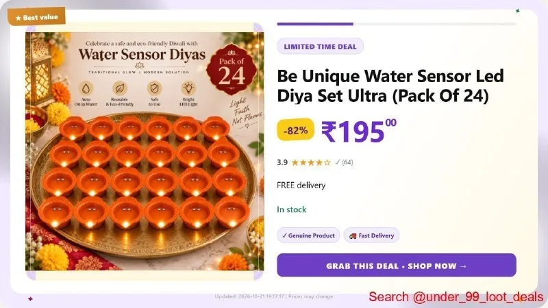 Water Sensor Led Diya Set (Pack Of 24) at ₹195