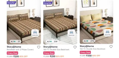 ( GRAB ) Myntra : Double Bedsheet Set from ₹299