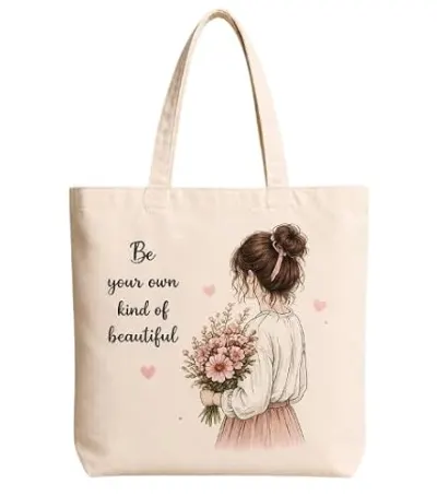 Bloom With Grace Printed Cotton Canvas Tote Bag With Zipper Pouch For Women, Reusable Shoulder Bag For Shopping, College, Office, Travel & E at ₹99