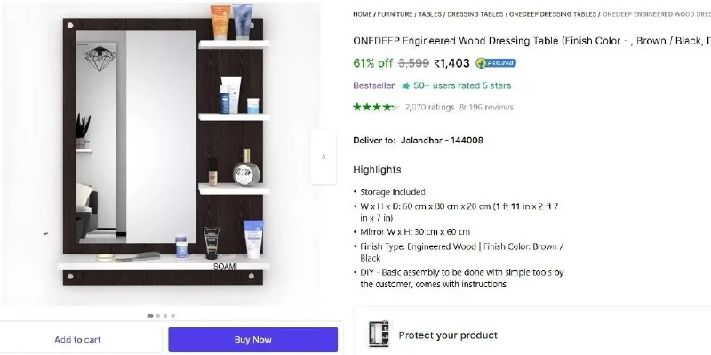 Wooden Dressing Table at ₹1,403