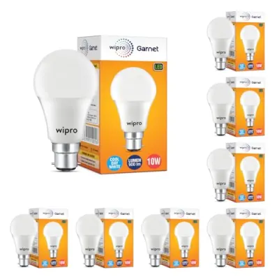 Wipro Garnet 10W B22 LED Bulb, Coolwhite (Pack of 8) at ₹427