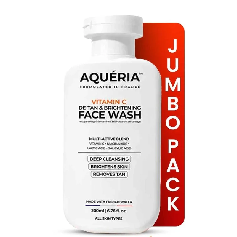 Aqueria Jumbo 200ml Face Wash For De-Tan & Brightening Vitamin C | With Lactic Acid & Niacinamide at ₹138