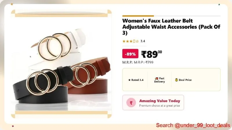 Women's Faux Leather Belt (Pack Of 3) at ₹89