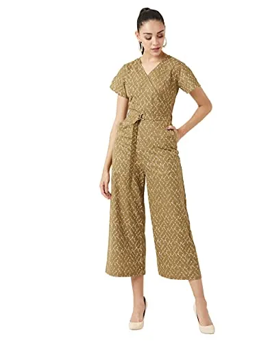 Miss Chase Women's Multicolored Abstract Printed V-Neck Half Sleeves Wide Leg Belted Wrap Jumpsuit at ₹309
