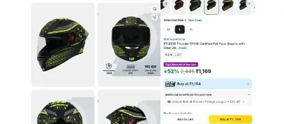 Studds Thunder D11 ISI Certified Full Face Graphic with Clear Visor Motorbike Helmet at ₹1,169