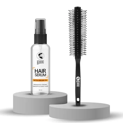 Beardo Man Curls Shine & Groom Duo: Hair Serum (50ml) & Roller Hair Brush – Esial Grooming Pair for Frizz-Free, Smooth and Glossy Men's Curl at ₹228