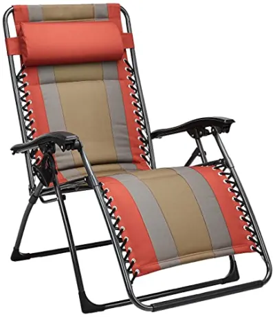 amazon basics Alloy Steel Outdoor Padded Adjustable Zero Gravity Folding Reclining Lounge Chair With Pillow (Red) at ₹1,946
