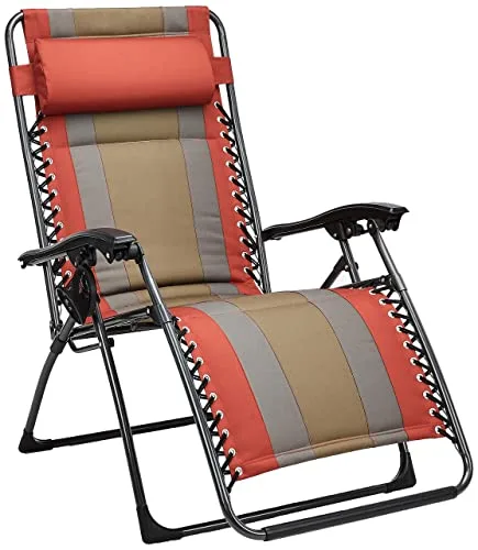 amazon basics Alloy Steel Outdoor Padded Adjustable Zero Gravity Folding Reclining Lounge Chair With Pillow (Red) at ₹1,946