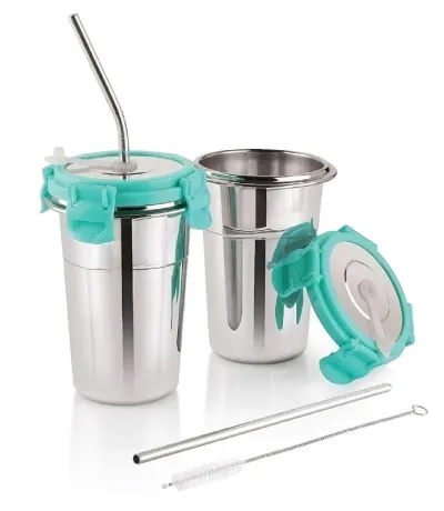Steel Coffee Mug with Straw Clean Brush, Travel Sippers Tumbler Mug Straw Lid 400ml at ₹277