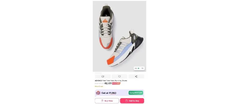 Adidas Running Shoes at ₹2,177
