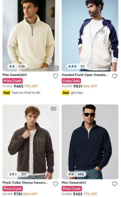 Flat 80% Off on Mens Stylish Sweatshirts