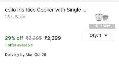 Electric Rice Cooker, 1.5 L at ₹2,399