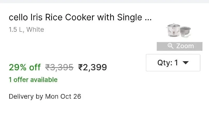 Electric Rice Cooker, 1.5 L at ₹2,399