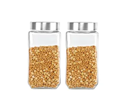 CELLO Qube Fresh Glass Storage Jar for Kitchen Set of 2 Pcs, 1000ml Transparent | Fridge Safe Airtight Leadfree Toughened Glass Kitchen Stor at ₹299