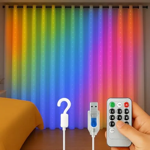Gesto USB Curtain Fairy Lights for Decoration – 300 Led String Lights with 8 Modes Remote | Multicolor Decorative Lights for Home Decor, Roo at ₹290