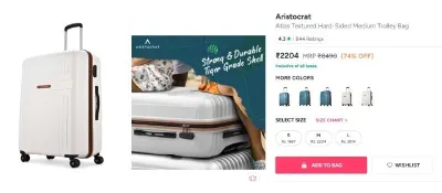 Aristocrat Atlas Textured Hard-Sided Medium Trolley Bag at ₹2,204