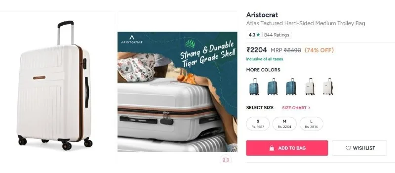 Aristocrat Atlas Textured Hard-Sided Medium Trolley Bag at ₹2,204