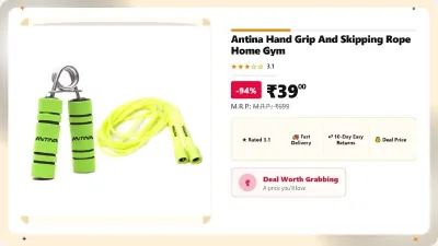 Antina Hand Grip And Skipping Rope Home Gym at ₹39