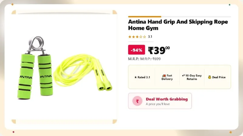 Antina Hand Grip And Skipping Rope Home Gym at ₹39
