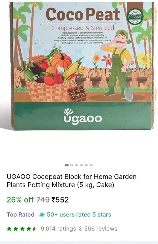 Cocopeat Block for Home Garden Plants Potting Mixture at ₹552
