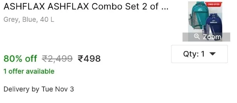 Set of 2 School Backpack (Grey, Blue, 40 L) at ₹498