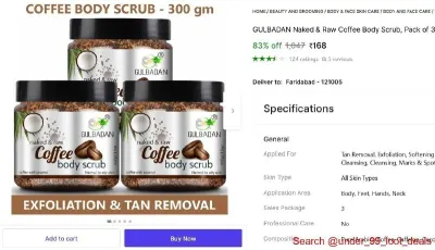 Naked & Raw Coffee Body Scrub, Pack of 3 (300 g) at ₹168