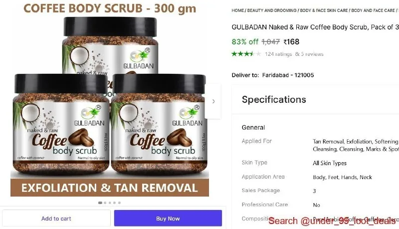 Naked & Raw Coffee Body Scrub, Pack of 3 (300 g) at ₹168