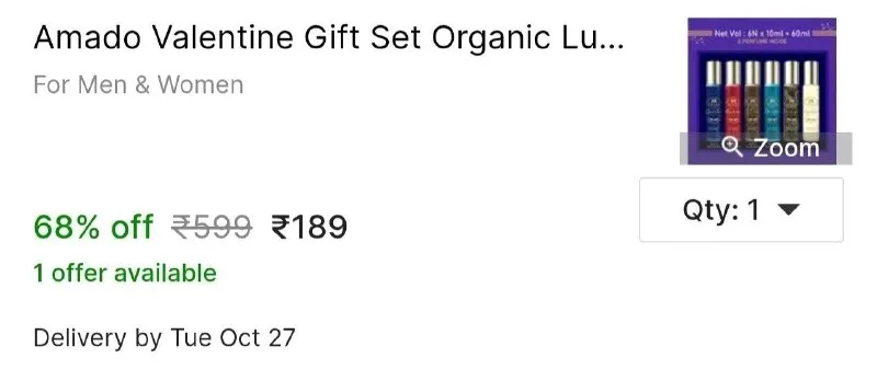 Amado Valentine Gift Set Organic Luxury Unisex Perfume Gift Set For Men & Women 6x10ml Eau de Parfum at ₹189