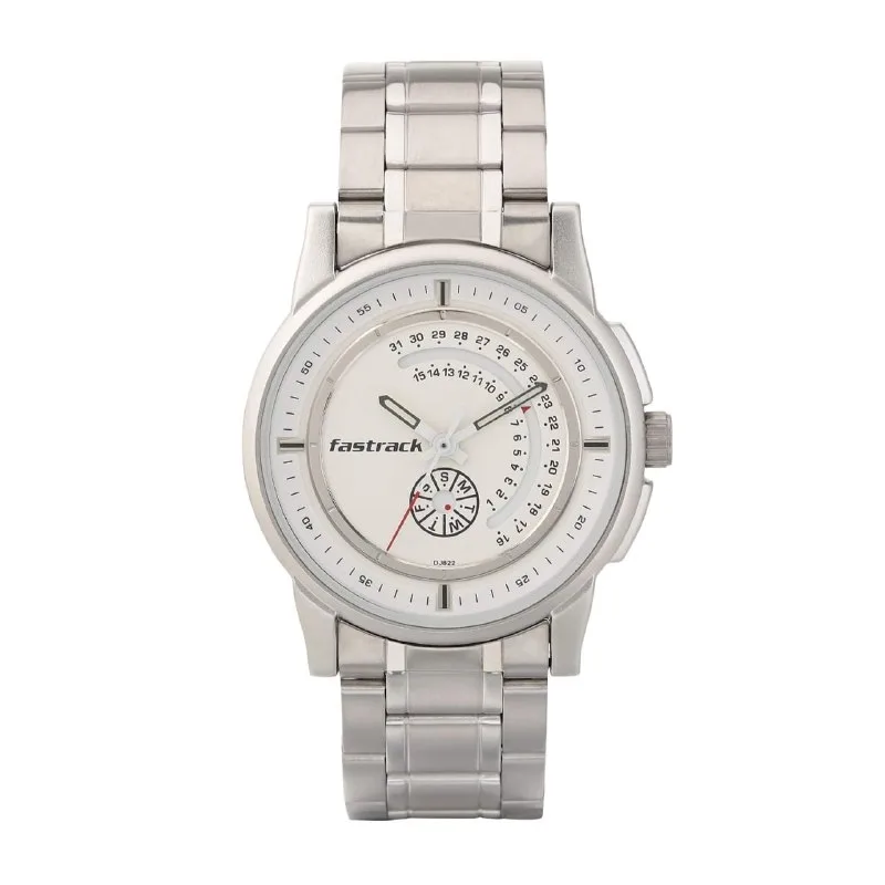 Fastrack Go Skate Quartz Analog with Day and Date White Dial Silver Stainless Steel Strap Watch for Guys at ₹2,585