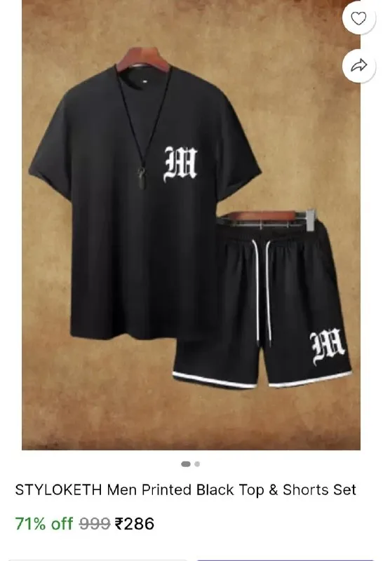 Men T-Shirt & Short Set at ₹286