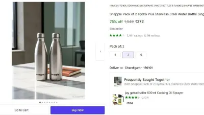 Pack of 2 Hydro Plus Stainless Steel Water Bottle at ₹372