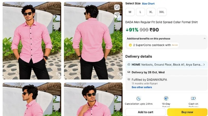 DADA Men Solid Formal Pink Shirt at ₹90