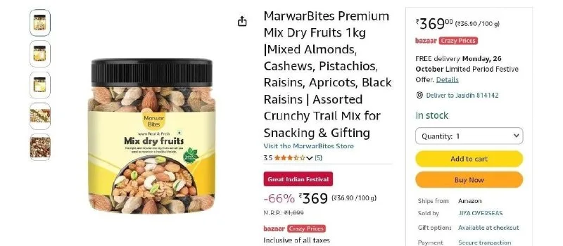 Mix Dry Fruits 1Kg at ₹369