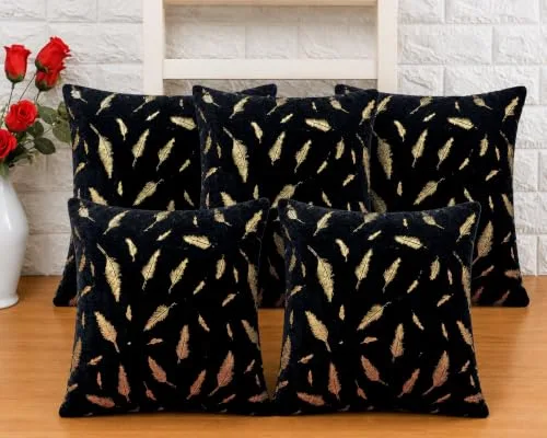 BENAVJI Silk Printed Pillow Cover | Jaipuri Traditional Silk Cushion Cover Size 16 x 16 Inch Pack of 5 (Black, 16X16 Inch) at ₹164